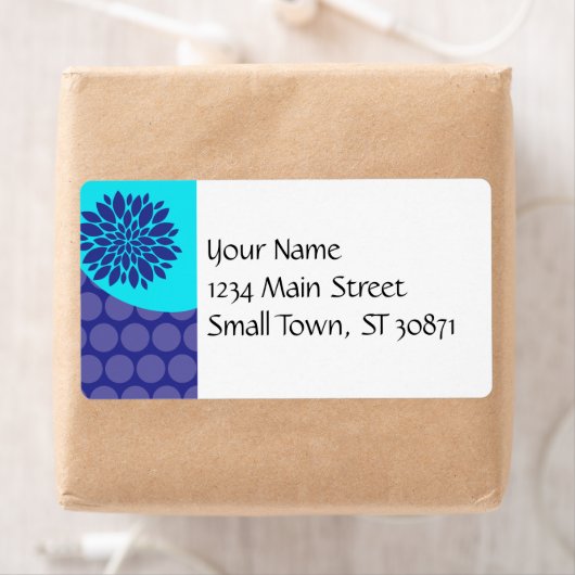 Blauwgroen Blauwe Bloem en Paarse Polka Dots Patte Etiket (Insitu)