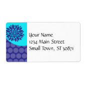 Blauwgroen Blauwe Bloem en Paarse Polka Dots Patte Etiket (Voorkant)