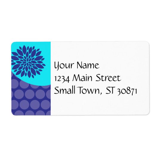 Blauwgroen Blauwe Bloem en Paarse Polka Dots Patte Etiket (Voorkant)