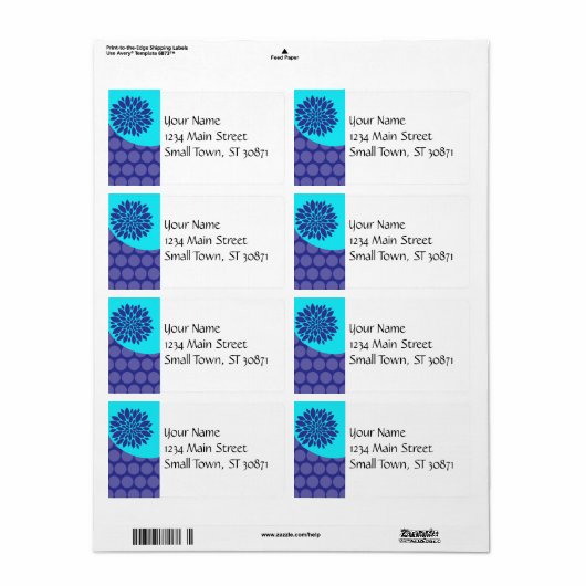 Blauwgroen Blauwe Bloem en Paarse Polka Dots Patte Etiket (Full Sheet)