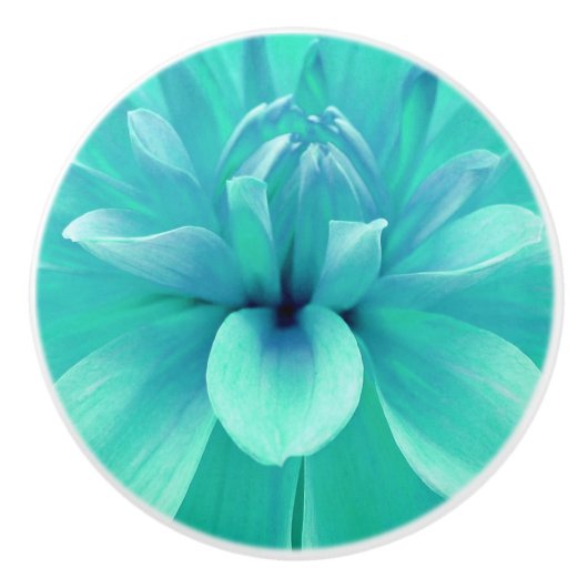 Blauwgroen blauwe bloem keramische knop (Voorkant)