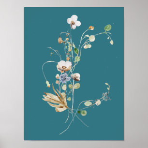 Blauwgroen blauwe bloem Waterverf bloem Poster