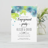 Blauwgroen blauwe bloemen bruiloft kaart (Staand voorkant)