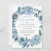 Blauwgroen blauwe bloemen en bladeren met een grot kaart (Voorkant)