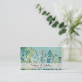 Blauwgroen blauwe bloemen Fancy Visitekaartje (Staand voorkant)