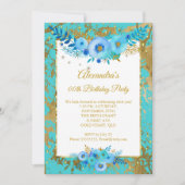 Blauwgroen blauwe bloemen goudfeest kaart (Voorkant)