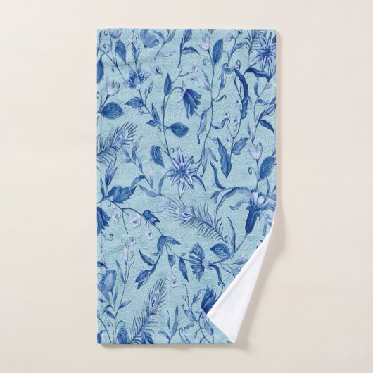 Blauwgroen Blauwe bloemen op een beeldhouwtextuur  Bad Handdoek (Handdoek)
