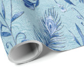 Blauwgroen blauwe bloemen op een beeldhouwtextuur cadeaupapier (Rol Hoek)