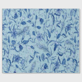 Blauwgroen blauwe bloemen op een beeldhouwtextuur cadeaupapier (Vlak)