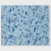 Blauwgroen Blauwe Bloemen op een beeldhouwtextuur  Cadeaupapier (Vlak)