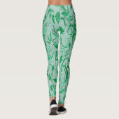 Blauwgroen Blauwe bloemen op een beeldhouwtextuur  Leggings (Achterkant)