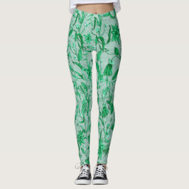 Blauwgroen Blauwe bloemen op een beeldhouwtextuur  Leggings