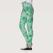 Blauwgroen Blauwe bloemen op een beeldhouwtextuur  Leggings (Links)