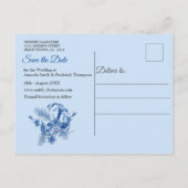 Blauwgroen Blauwe bloemen op een getextureerde ach Aankondigingskaart (Achterkant)