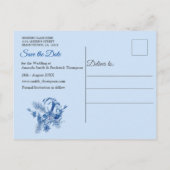 Blauwgroen Blauwe bloemen op een getextureerde ach Aankondigingskaart (Achterkant)