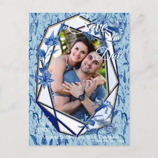 Blauwgroen Blauwe bloemen op een getextureerde ach Aankondigingskaart (Voorkant)