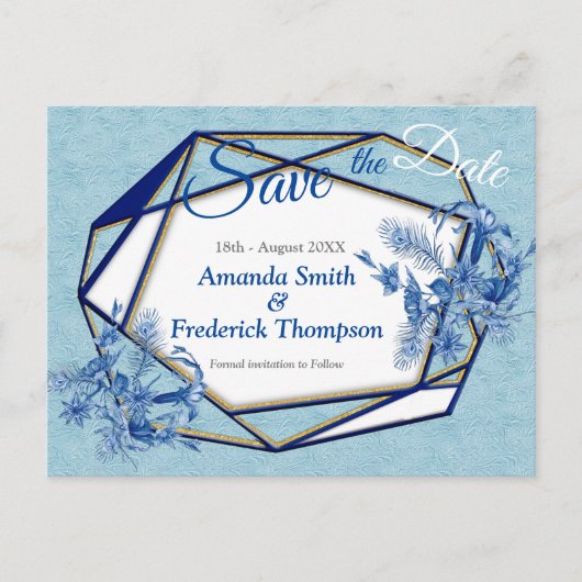 Blauwgroen Blauwe bloemen op een getextureerde ach Aankondigingskaart (Voorkant)