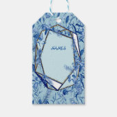 Blauwgroen Blauwe bloemen op een getextureerde ach Cadeaulabel (Voorkant)