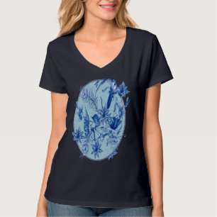 Blauwgroen Blauwe bloemen op een getextureerde ach T-shirt
