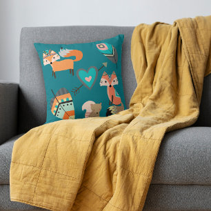 Blauwgroen Blauwe Boho Tribal Fox Kussen