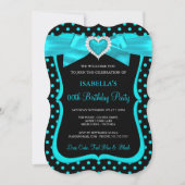 Blauwgroen blauwe bow Black Polka Dots Birthday Pa Kaart (Voorkant)