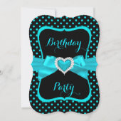 Blauwgroen blauwe bow Black Polka Dots Birthday Pa Kaart (Achterkant)