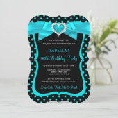 Blauwgroen blauwe bow Black Polka Dots Birthday Pa Kaart (Staand voorkant)