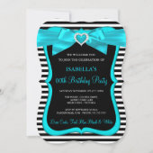 Blauwgroen Blauwe Bow Black White Stripe Birthday  Kaart (Voorkant)