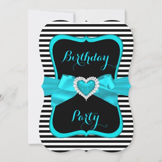 Blauwgroen Blauwe Bow Black White Stripe Birthday  Kaart (Achterkant)