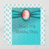 Blauwgroen Blauwe Cameo Vrouwen 70ste Verjaardagsf Kaart (Voorkant / Achterkant)