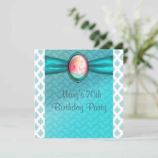 Blauwgroen Blauwe Cameo Vrouwen 70ste Verjaardagsf Kaart (Staand voorkant)