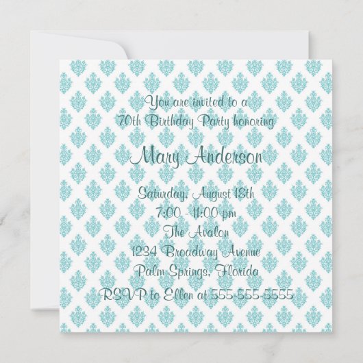 Blauwgroen Blauwe Cameo Vrouwen 70ste Verjaardagsf Kaart (Achterkant)