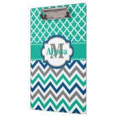 Blauwgroen Blauwe Chevron Quatrefoil Aangepast Klembord (Links)