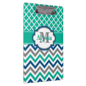 Blauwgroen Blauwe Chevron Quatrefoil Aangepast Klembord (Rechts)