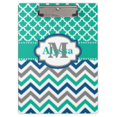 Blauwgroen Blauwe Chevron Quatrefoil Aangepast Klembord (Voorkant)