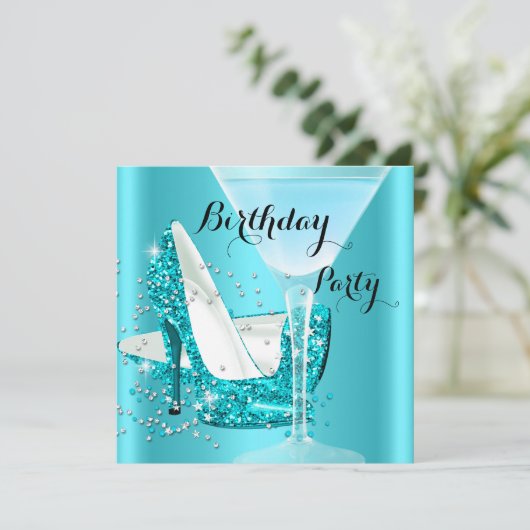 Blauwgroen blauwe cocktail op hoog niveau - Birthd Kaart (Staand voorkant)