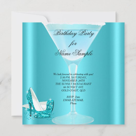 Blauwgroen blauwe cocktail op hoog niveau - Birthd Kaart (Achterkant)