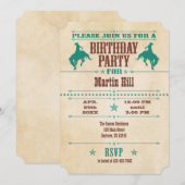 Blauwgroen Blauwe  Cowboy Birthday Uitnodiging (Voorkant / Achterkant)