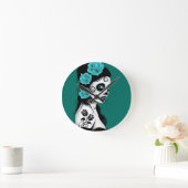 Blauwgroen Blauwe Dag van het Dead Sugar Skull Gir Ronde Klok (Huis)