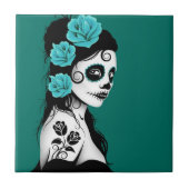 Blauwgroen Blauwe Dag van het Dead Sugar Skull Gir Tegeltje (Voorkant)