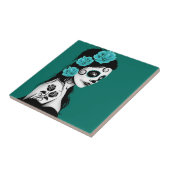 Blauwgroen Blauwe Dag van het Dead Sugar Skull Gir Tegeltje (Zijkant)