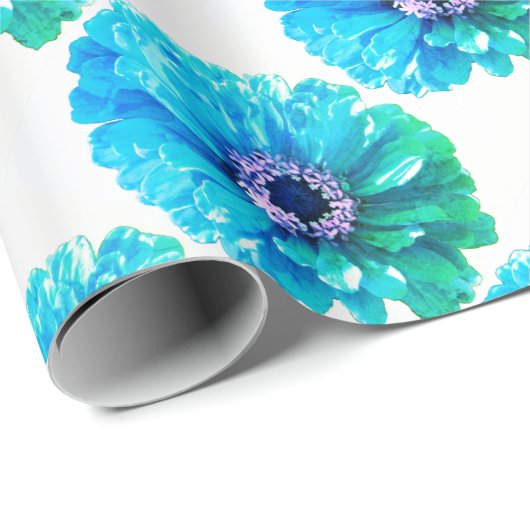 Blauwgroen Blauwe Daisy Cadeaupapier (Rol Hoek)