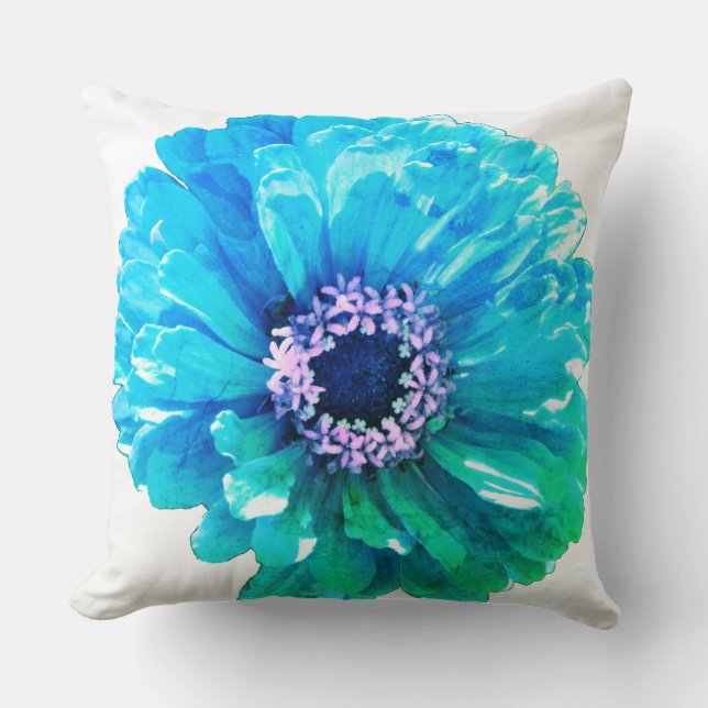 Blauwgroen Blauwe Daisy Kussen (Voorkant)