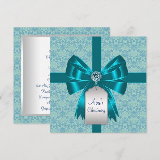 Blauwgroen Blauwe Damask Baby doop doop doopsel Kaart (Voorkant / Achterkant)