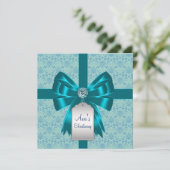 Blauwgroen Blauwe Damask Baby doop doop doopsel Kaart (Staand voorkant)