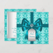 Blauwgroen Blauwe Damask Baby doop doop doopsel Kaart (Voorkant / Achterkant)