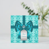 Blauwgroen Blauwe Damask Baby doop doop doopsel Kaart (Staand voorkant)