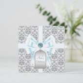 Blauwgroen Blauwe Damask Baby doop doop doopsel Kaart (Staand voorkant)