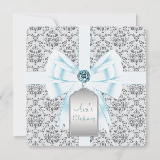 Blauwgroen Blauwe Damask Baby doop doop doopsel Kaart (Voorkant)