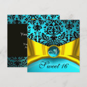 Blauwgroen BLAUWE DAMASKMONOGRAM VAN GEEL GOLD RIB Kaart (Voorkant / Achterkant)